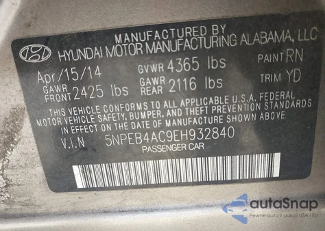 2014 Hyundai Sonata Gls из США, поврежденный, VIN 5NPEB4AC9EH932840